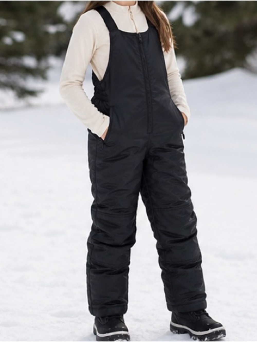 Cat & Jack Black Kids Snow Bib & Underlayer Set in Youth Size Large (10-12)